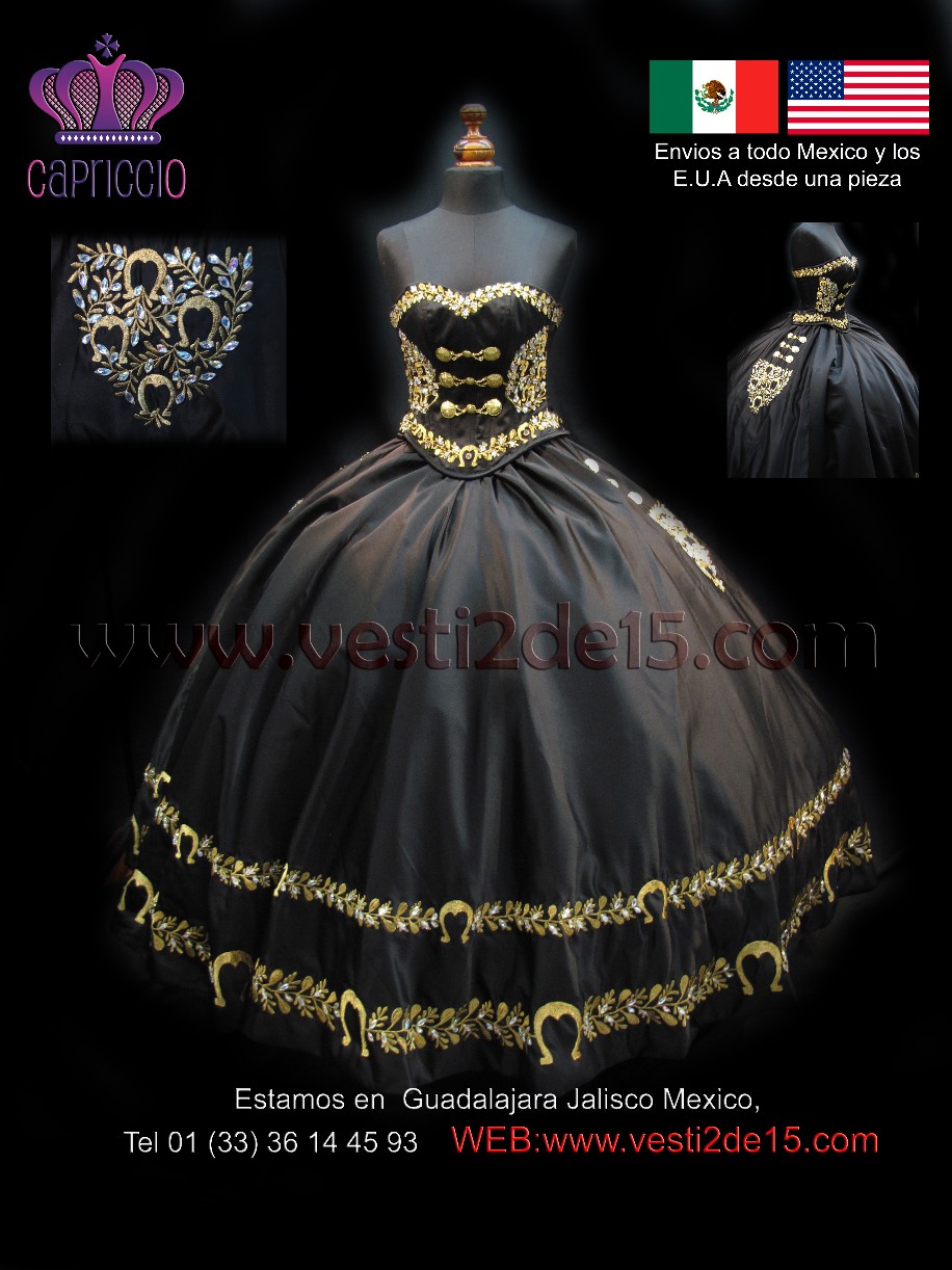 vestido tema mexicano en color negro con dorado