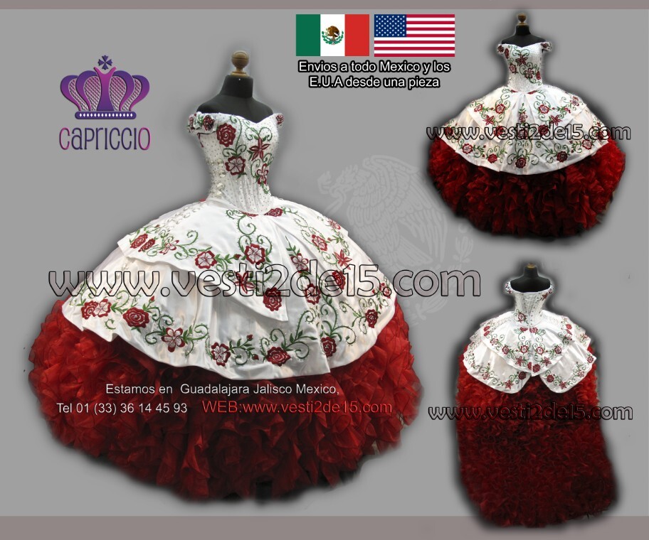 Vestido para quinceañera Charra vestido de quinceañera charra color rojo con blanco
